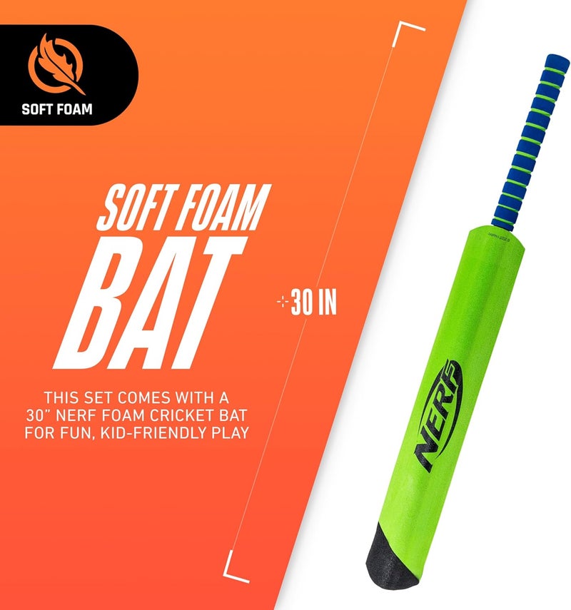 NERF Foam Cricket Set - Full Starter Cricket with 30" Bat, (2) Foam Balls + (3) Plastic Wickets - Perfect for Adults, Kids + Beginners - Full Set - Image 4